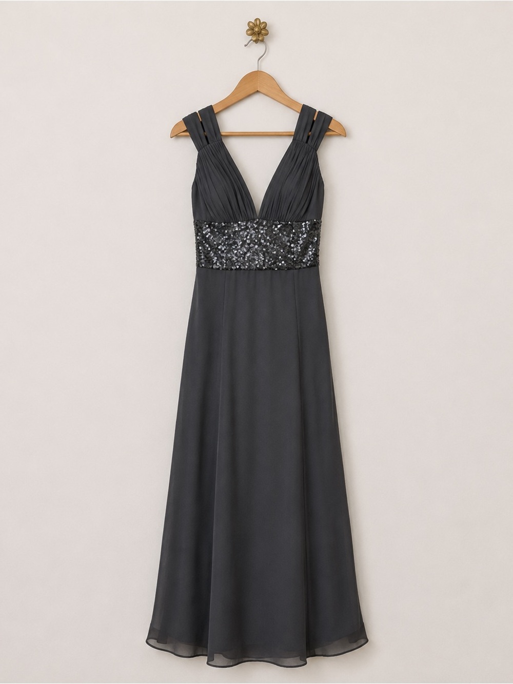 basix ii gray black silver sequin prom pageant wedding black tie gown dress XS/S
